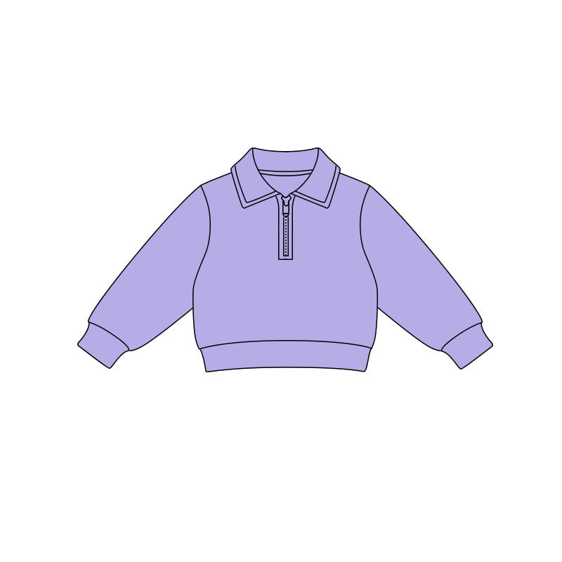 MOQ 5 PCS Preorder GT1518 Solid Blue Purple Zipper Collar Long Sleeve Girls Yoga Tops 202511