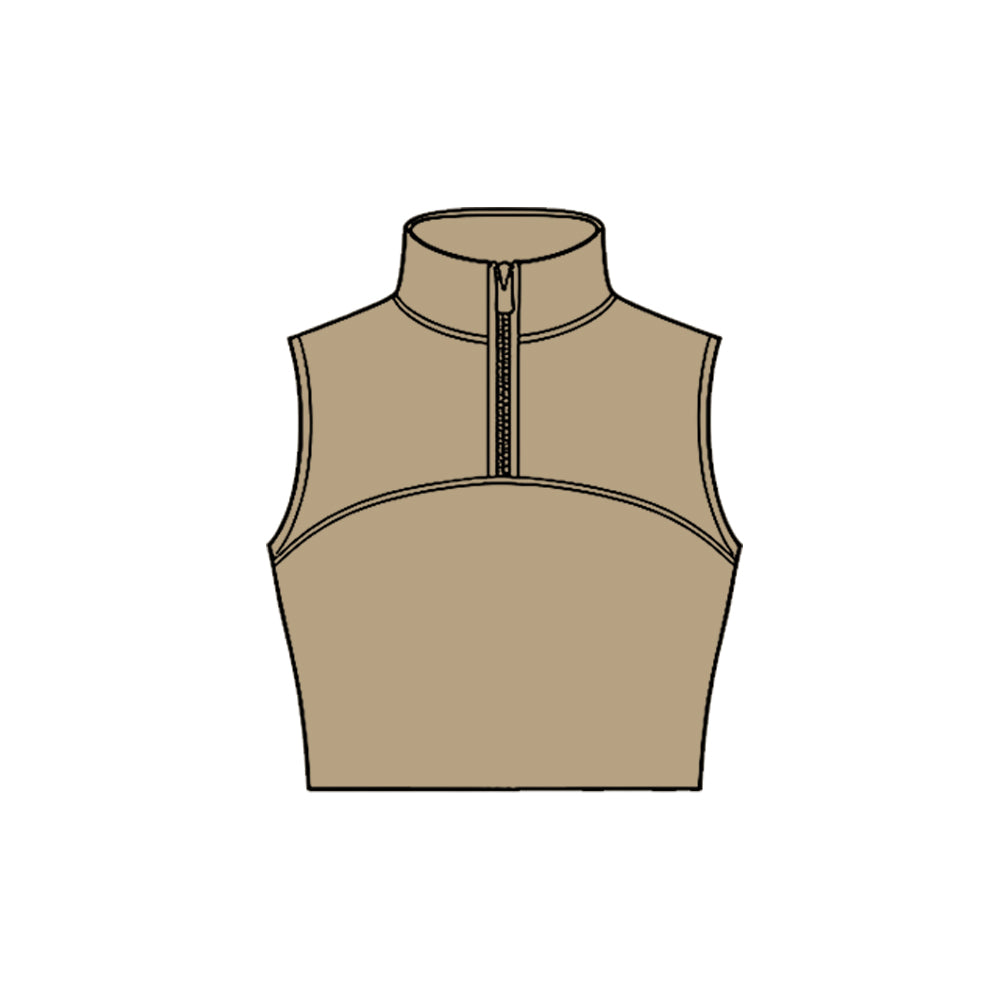 MOQ 5 PCS Preorder GT1523 Solid Khaki Zip Collar Sleeveless Girls Yoga Tops 202511