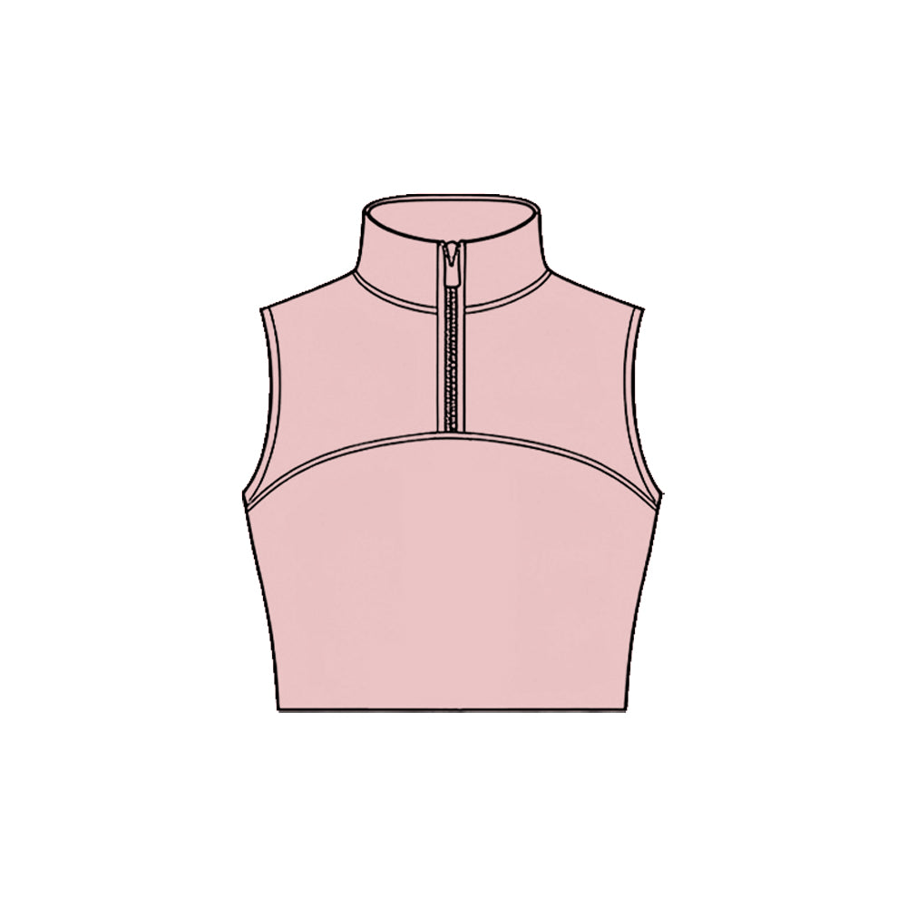 MOQ 5 PCS Preorder GT1524 Solid Light Pink Zip Collar Sleeveless Girls Yoga Tops 202511