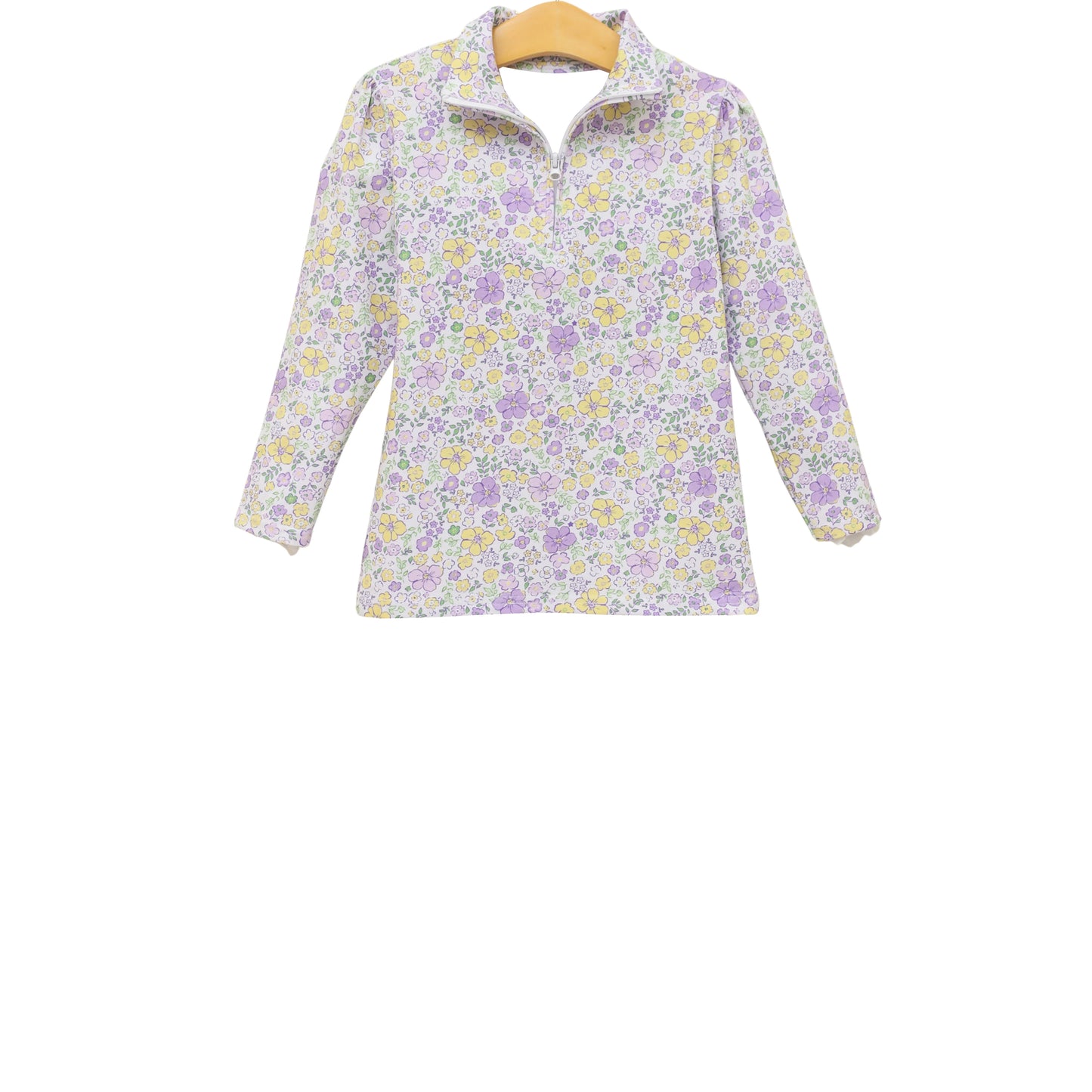 MOQ 5 PCS Preorder GT1556 Yellow Purple Flower Zipper Long Sleeve Girls Yoga Tops 202512