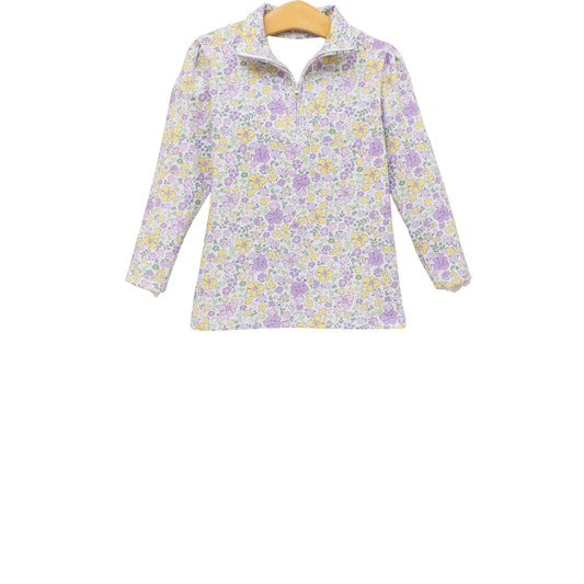 MOQ 5 PCS Preorder GT1556 Yellow Purple Flower Zipper Long Sleeve Girls Yoga Tops 202512