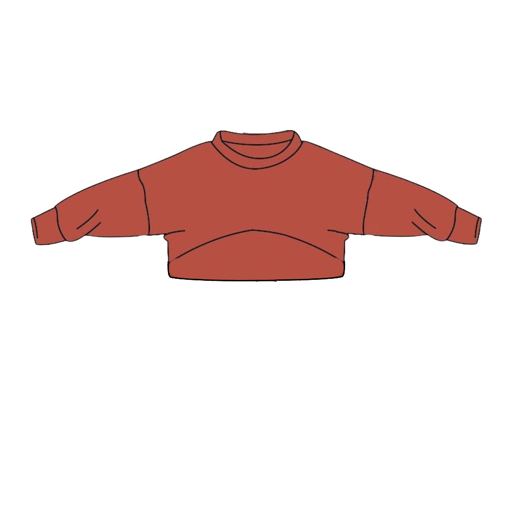 MOQ 5 PCS Preorder GT1558 Solid Orange Red Long Sleeve Girls Tops 202512 (shorter in the front, longer in the back