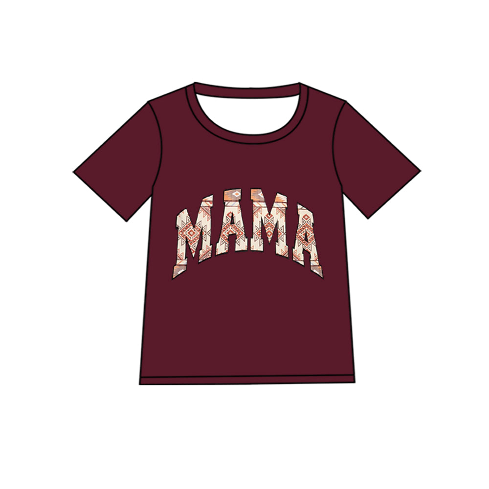 MOQ 5 PCS Preorder GT1560 Adult Female MAMA Letter Purple Red Short Sleeve Top 202512