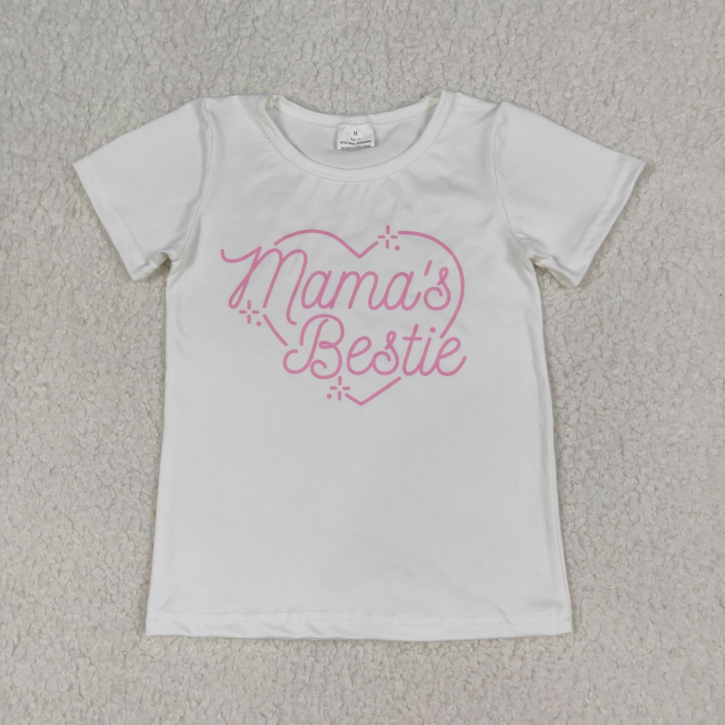 GT1565 MAMA'S BESTIR Love White Short Sleeve Girls Tops 20260119 RTS