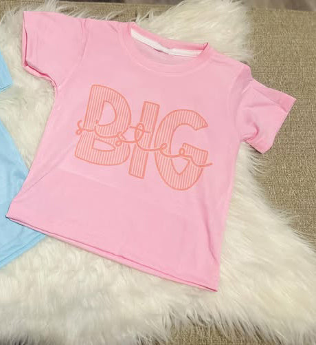 MOQ 5 PCS Preorder GT1568 BIG SISTER Pink Short Sleeve Girls Tops 202512