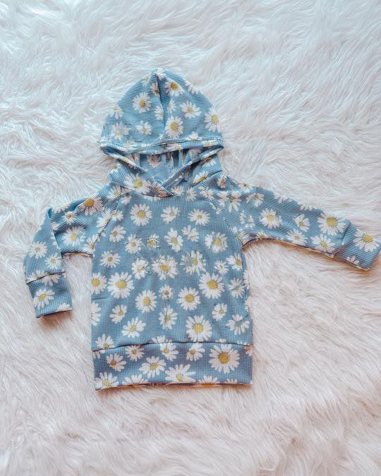 MOQ 5 PCS Preorder GT1579 Flower Blue Hooded Long Sleeve Girls Tops 202512