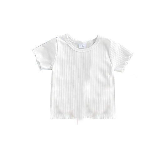 MOQ 5 PCS Preorder GT1605 Solid White Pit Stripe Short Sleeve Girls Tops 202601