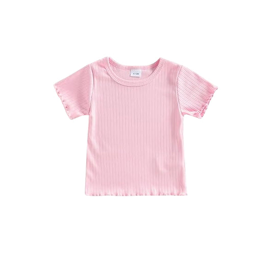 MOQ 5 PCS Preorder GT1606 Solid Pink Pit Stripe Short Sleeve Girls Tops 202601