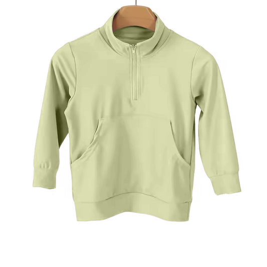 MOQ 5 PCS Preorder GT1609 Solid Light Green Zipper Long Sleeve Girls Yoga Tops 202602