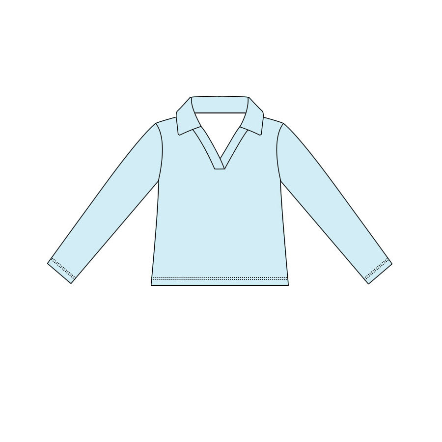 MOQ 5 PCS Preorder GT1622 Solid Light Blue V-Neck Long Sleeve Girls Yoga Tops 202604