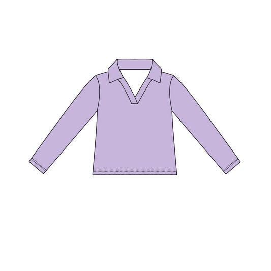 MOQ 5 PCS Preorder GT1625 Solid Purple V-Neck Long Sleeve Girls Yoga Tops 202604