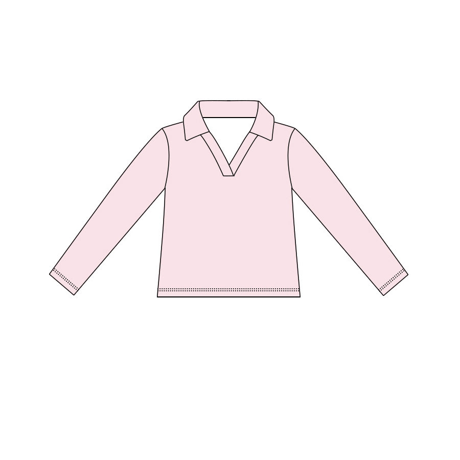 MOQ 5 PCS Preorder GT1626 Solid Pink V-Neck Long Sleeve Girls Yoga Tops 202604