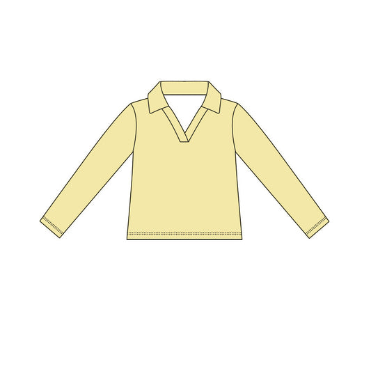 MOQ 5 PCS Preorder GT1627 Solid Yellow V-Neck Long Sleeve Girls Yoga Tops 202604