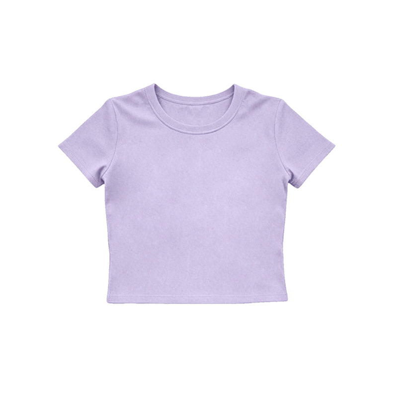 MOQ 5 PCS Preorder GT1628 Solid Light Purple Short Sleeve Girls Yoga Tops 202604