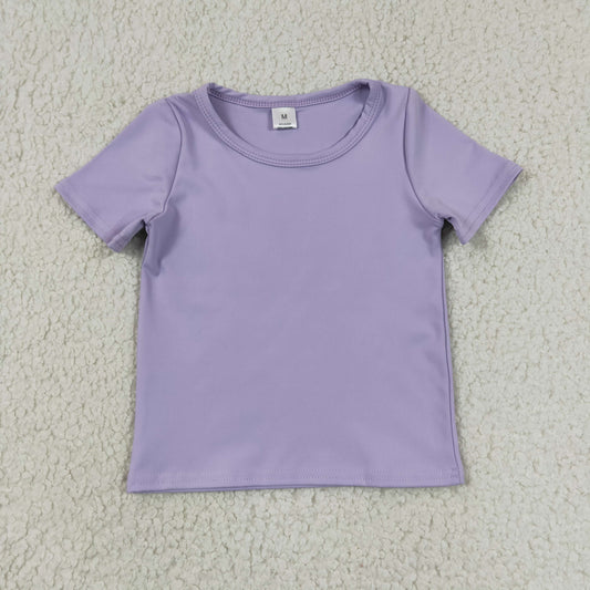 GT1628 Solid Light Purple Short Sleeve Girls Yoga Tops 202606 RTS