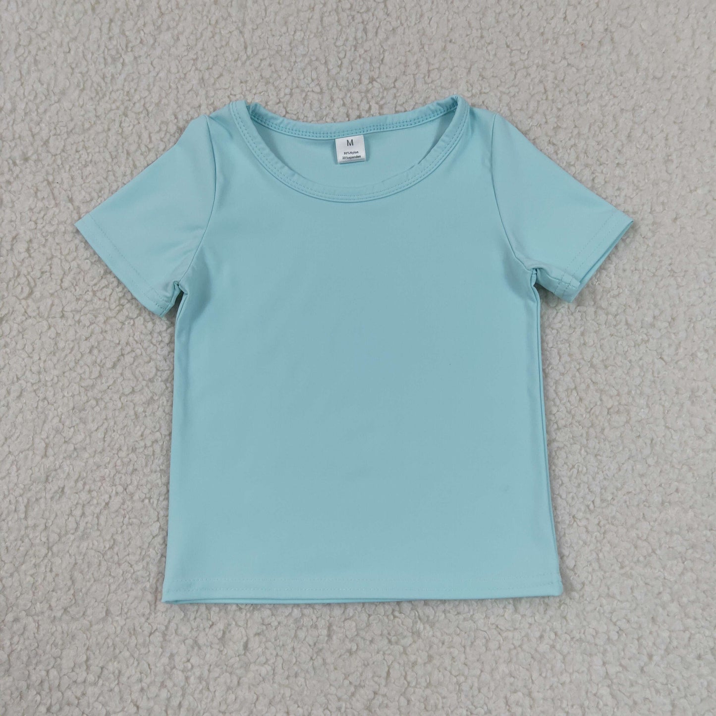GT1631 Solid Light Blue Short Sleeve Girls Yoga Tops 202606 RTS