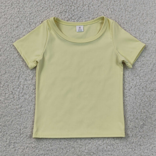GT1632 Solid Light Yellow Short Sleeve Girls Yoga Tops 202606 RTS