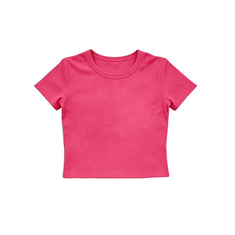 MOQ 5 PCS Preorder GT1633 Solid Rose Red Short Sleeve Girls Yoga Tops 202604