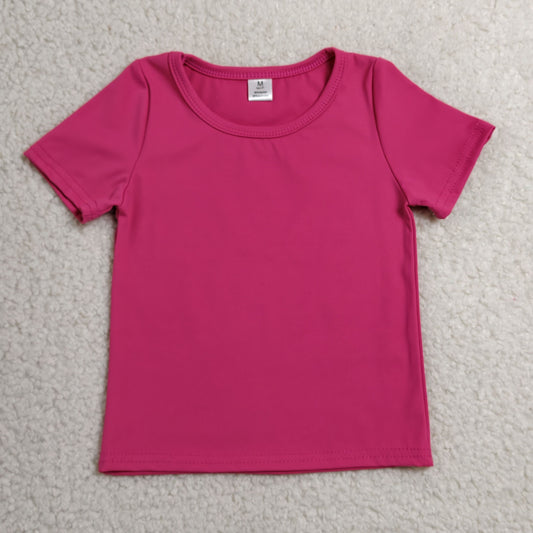 GT1633 Solid Rose Red Short Sleeve Girls Yoga Tops 202606 RTS