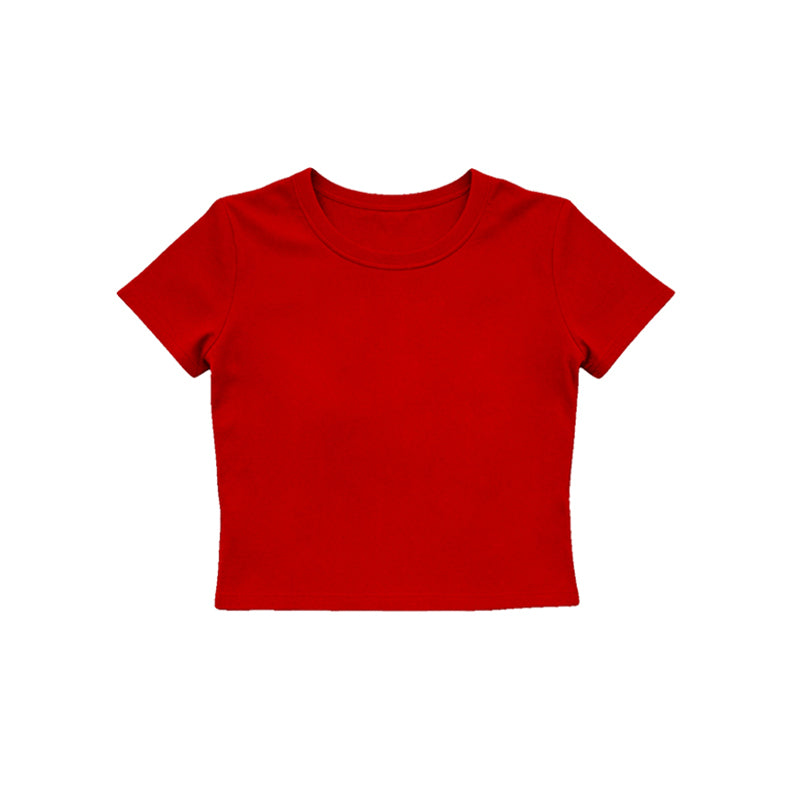MOQ 5 PCS Preorder GT1634 Solid Red Short Sleeve Girls Yoga Tops 202604