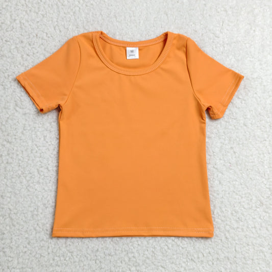 GT1635 Solid Orange Short Sleeve Girls Yoga Tops 202606 RTS