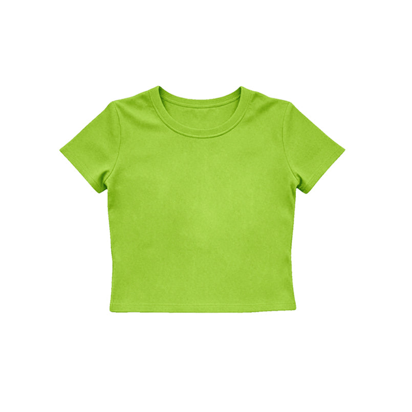 MOQ 5 PCS Preorder GT1636 Solid Green Short Sleeve Girls Yoga Tops 202604