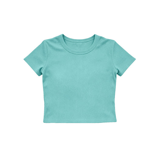 MOQ 5 PCS Preorder GT1640 Solid Mint Green Short Sleeve Girls Yoga Tops 202604