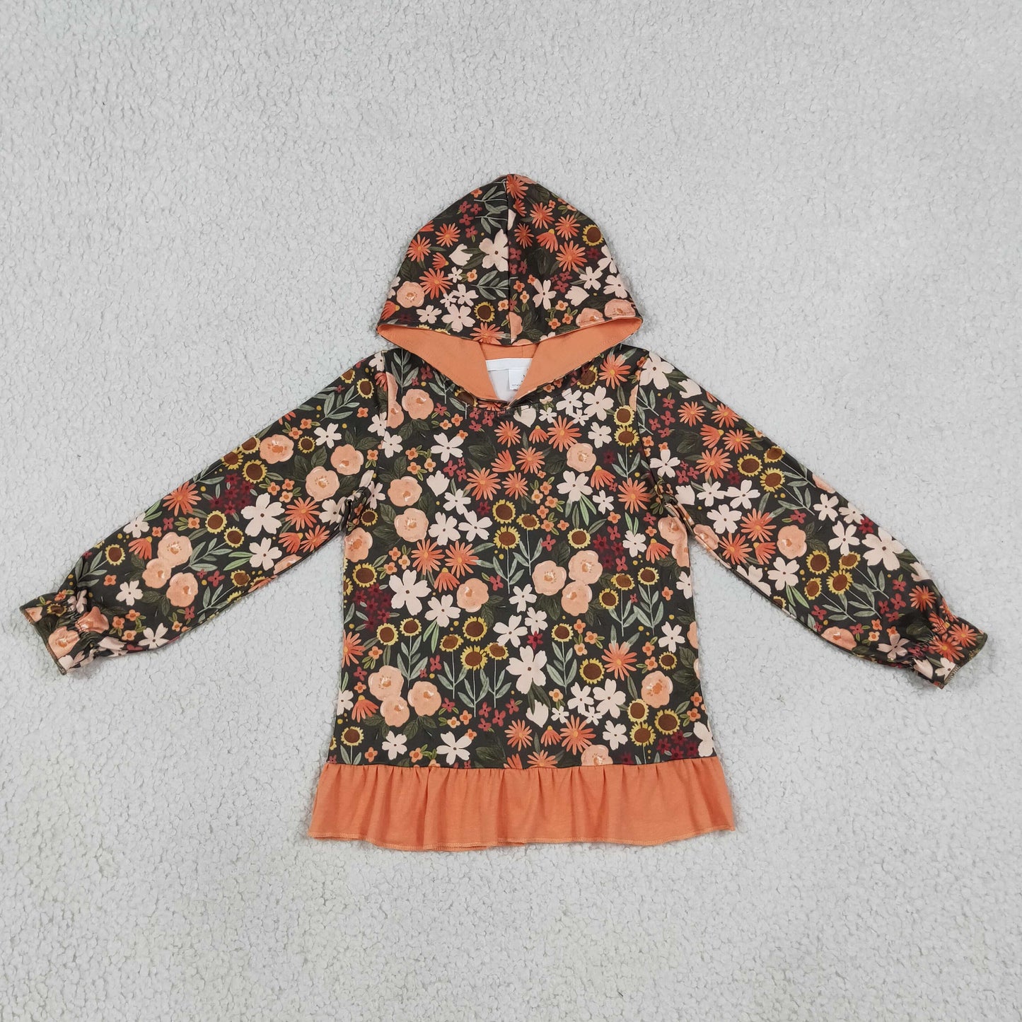 GT1644 Fall Flower Orange Kids Girls Hoodie Pullover