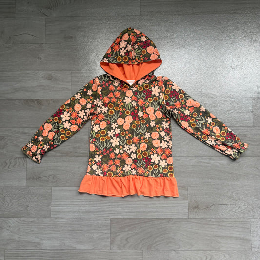NO MOQ Preorder GT1644 Flower Leaf Orange Ruffle Hooded Long Sleeve Girls Tops 202607