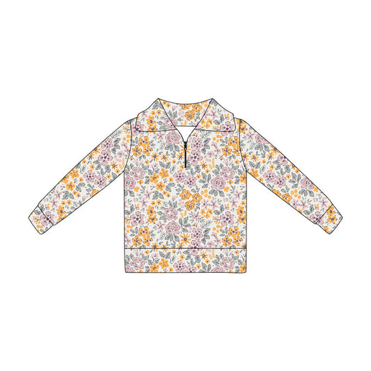 MOQ 5 PCS Preorder GT1649 Pink Orange Flower Leaf Zip Collar Long Sleeve Girls Tops 202604