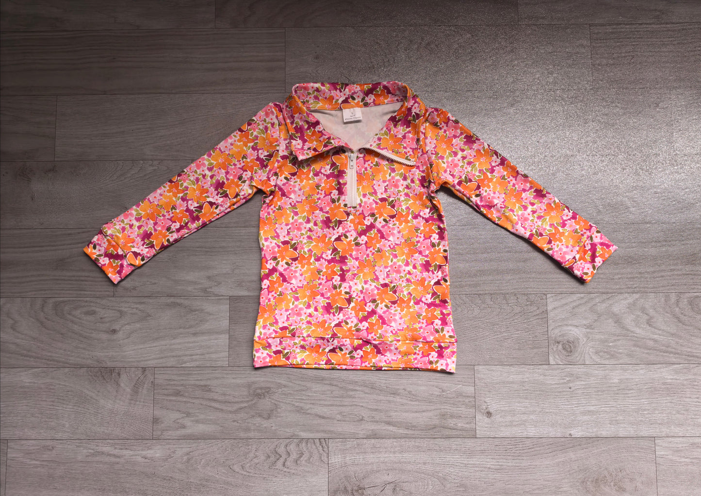 NO MOQ Preorder GT1652 Pink Purple Orange Flower Leaf Zip Collar Long Sleeve Girls Tops 202607