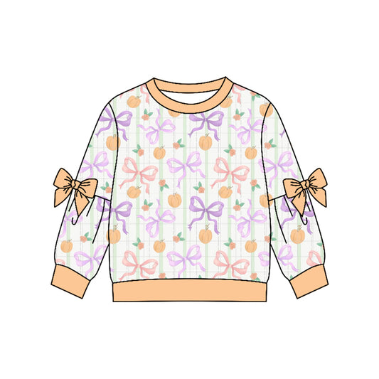 MOQ 5 PCS Preorder GT1658 Colored Bows Flower Pumpkin Orange Long Sleeve Girls Tops 202604