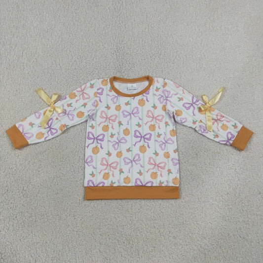 GT1658 Fall Pumpkin Bows Orange Kids Girls Shirt Top 202609 RTS