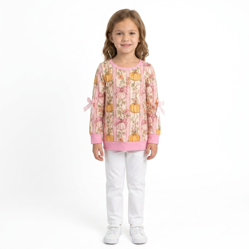 GT1659 Fall Pumpkin Bows Kids Girls Shirt Top 202609 RTS