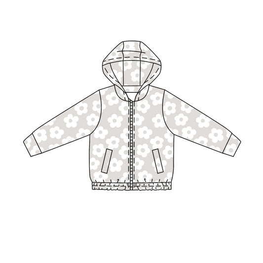 MOQ 5 PCS Preorder GT1672 Flower Gray Zip Hooded Long Sleeve Girls Yoga Tops 202604