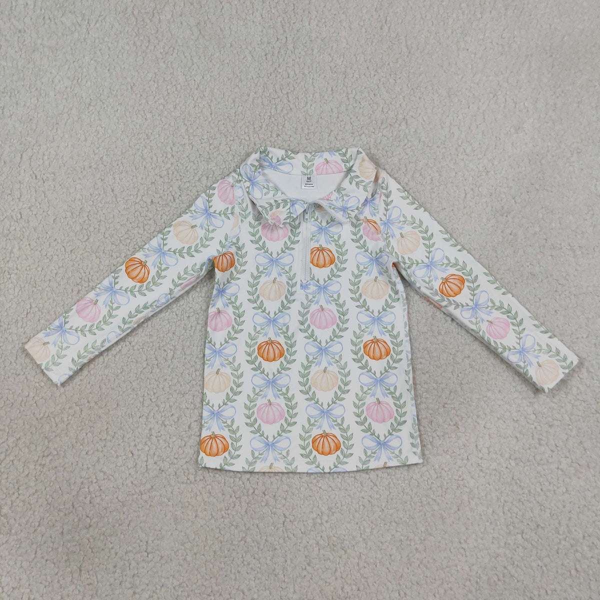 GT1660 Pumpkin Bows Leaf Zip Polo Long Sleeve Girls Yoga Tops 202608 RTS