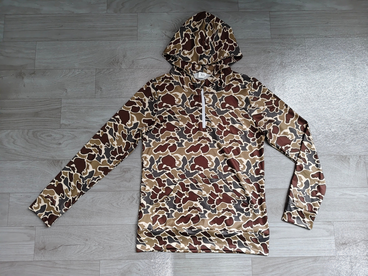 NO MOQ Preorder GT1713 Adult Female Brown Camouflage Hooded Zipper Long Sleeve Top 202606