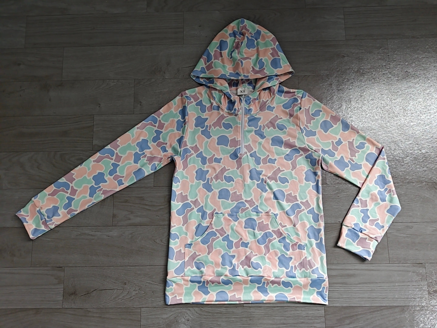 NO MOQ Preorder GT1714 Adult Female Blue Pink Camouflage Hooded Zipper Long Sleeve Top 202606