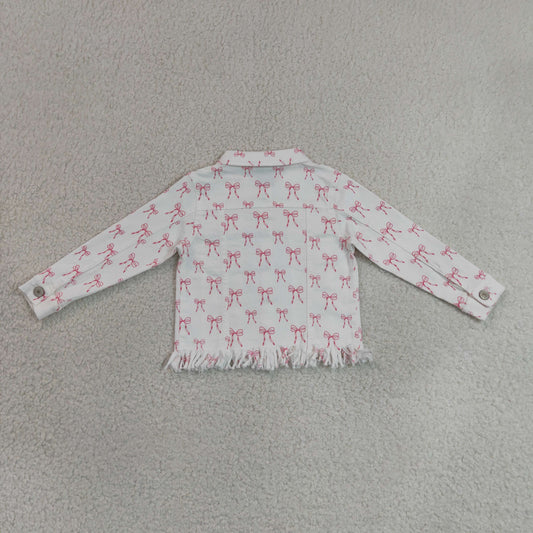 GT1729 Pink Bows White Girls Denim Jacket