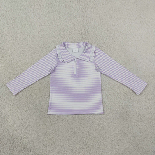 GT1758 Light Purple Stripe Kids Girls Zipper Pullover