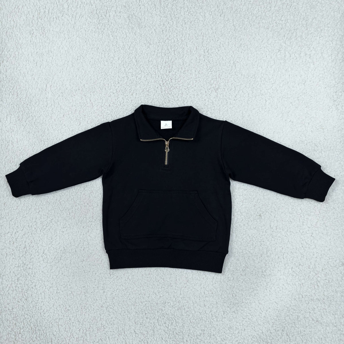 GT1764 Thick Sweatshirts Solid Color Black Zipper Kids Girls Pullover