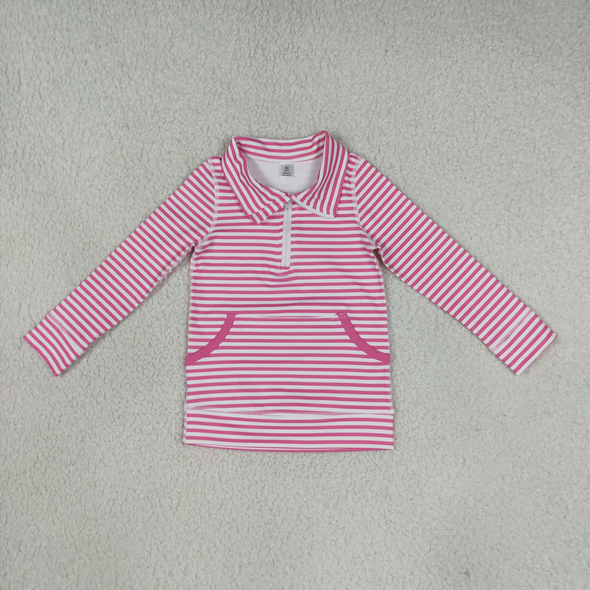 GT1783 Pink Stripe Yoga Kids Girls Zipper Pullover
