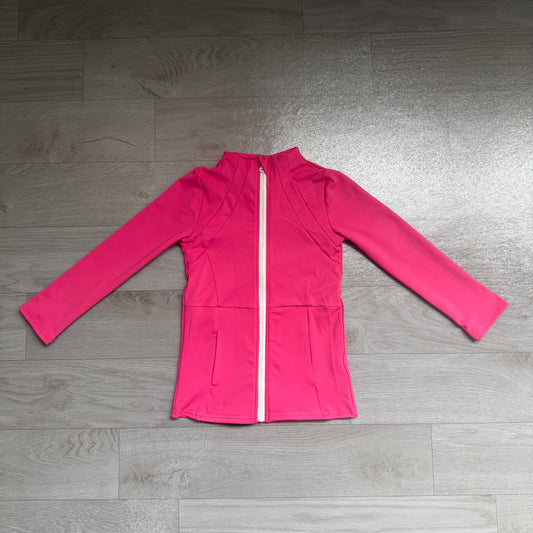 NO MOQ Preorder GT1802 Solid Rose Red Zip Long Sleeve Girls Yoga Tops 202607 (The zipper will be replaced later to match the garment's color scheme.)