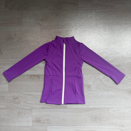 NO MOQ Preorder GT1803 Solid Purple Zip Long Sleeve Girls Yoga Tops 202607 (The zipper will be replaced later to match the garment's color scheme.)