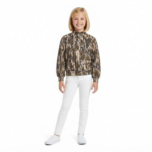 GT1810 Hunting Camo Middle Neckline Yoga Pullover Kids Girls Shirt Top