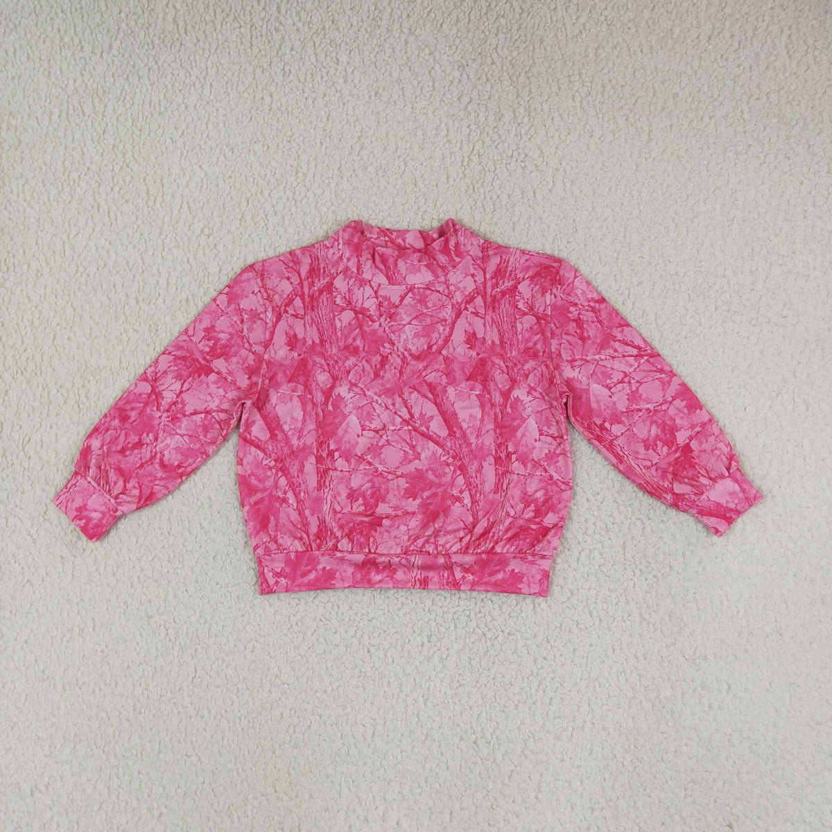 GT1823 Hunting Camo Leaves Rose Red Middle Neckline Pullover Kids Girls Shirt Top