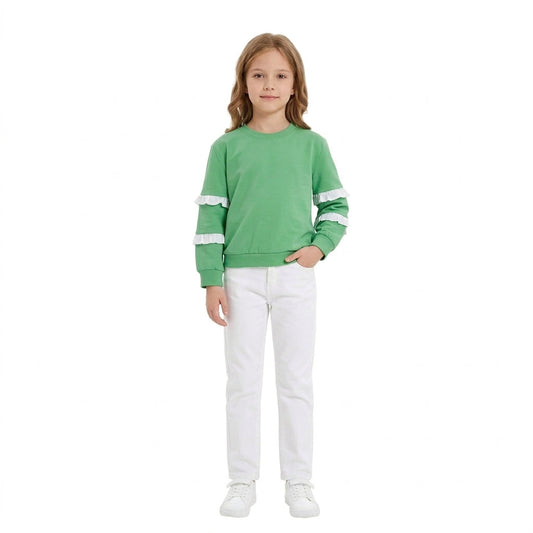 GT1858 Solid Color Ruffles Green Kids Girls Shirt Top