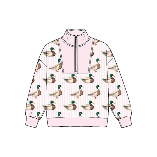 MOQ 5pcs GLP3756 pre-order toddler girl clothes mallard ducks girl winter zipper set 2026.8.25