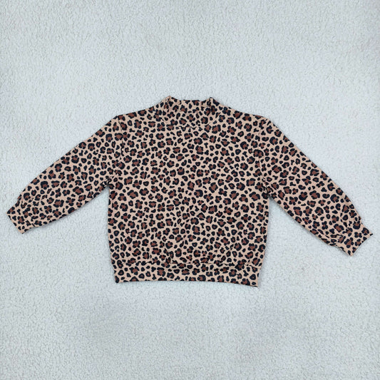 GT1904 Fashion Leopard Print Mockneck Kids Girls Pullover