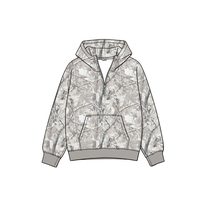 Preorder MOQ 5 Pcs GT1938 Hunting Camo Leaves Gray Zipper Shirt Kids Girls Hoodies Pullover
